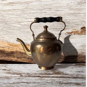 Vintage brass tea pot with wooden handle